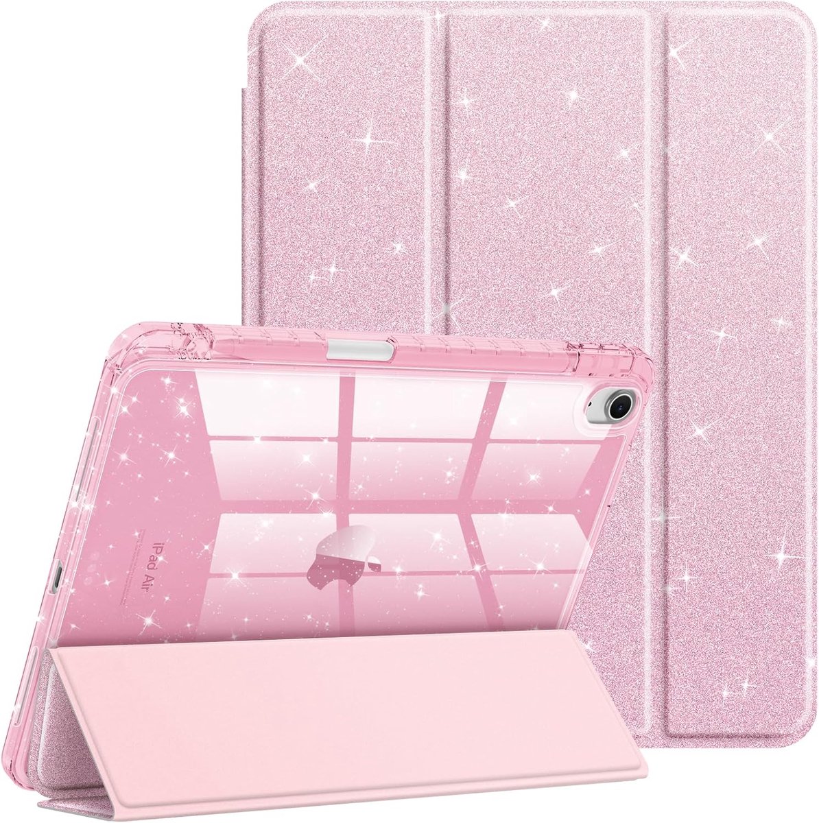 Zandarix Geschikt voor Apple iPad Air 11 inch M3 2025 - Book Case - Automatische Slaap/Waak Functie - Ingebouwde Pen houder - Sprankelende hoes - Licht Roze