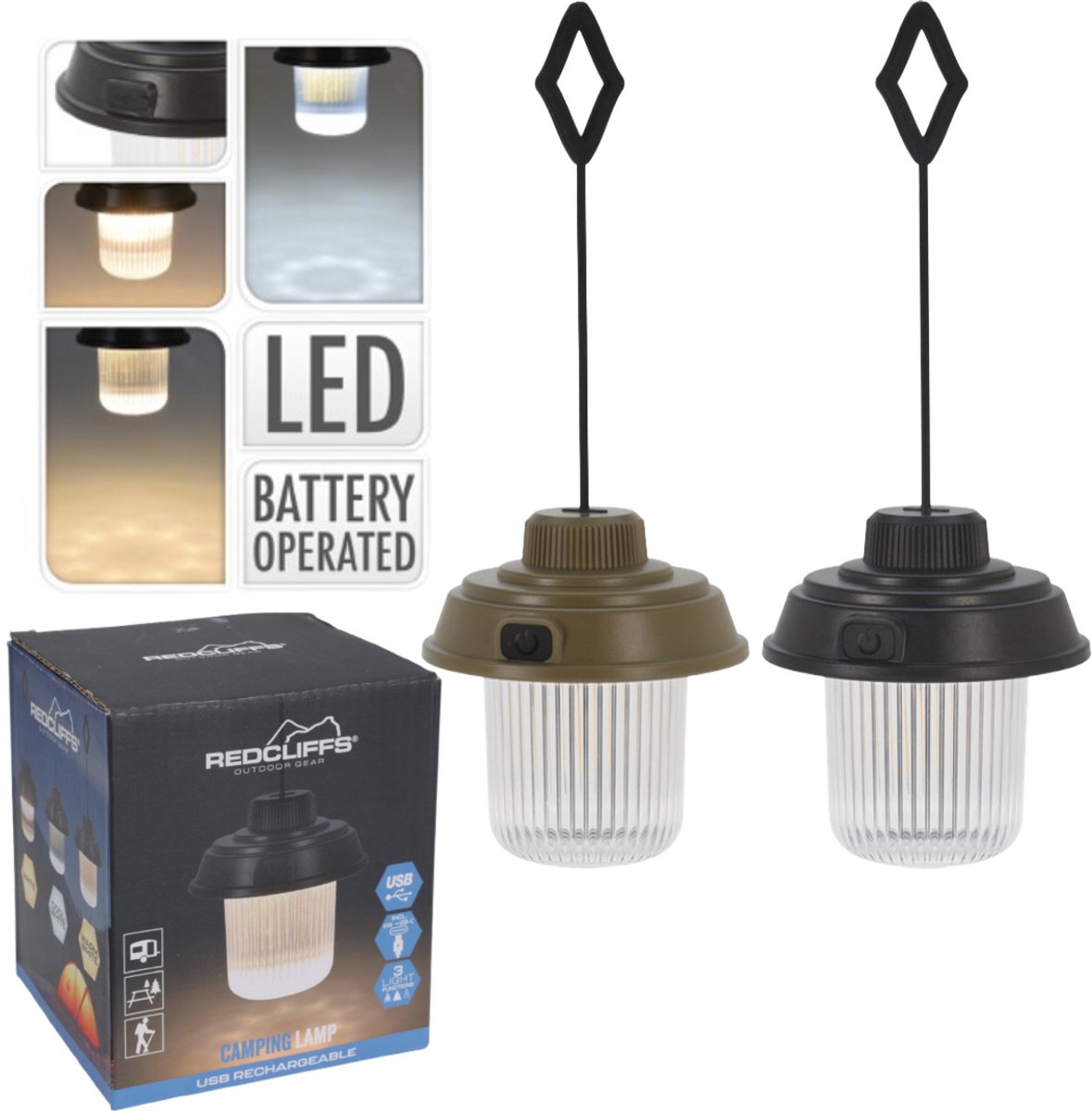 Redcliffs Camping lamp - Oplaadbaar USB-C - 3 Lichtstanden - Wit & Warm Wit