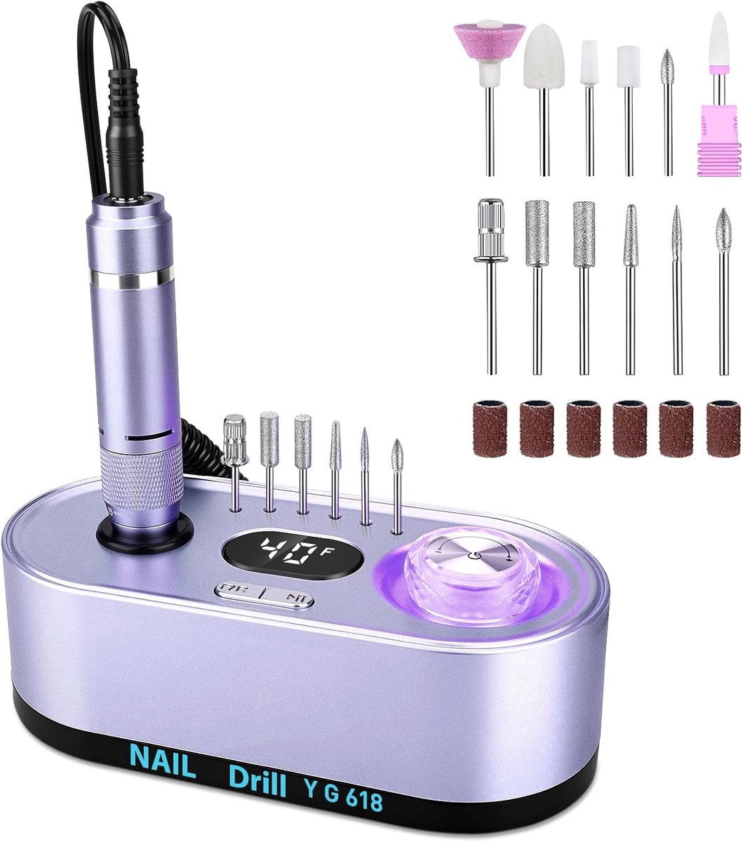 Professionele 40.000 RPM Nagelboor – Elektrische Nagelvijl met LCD & 12 Bits – Paars