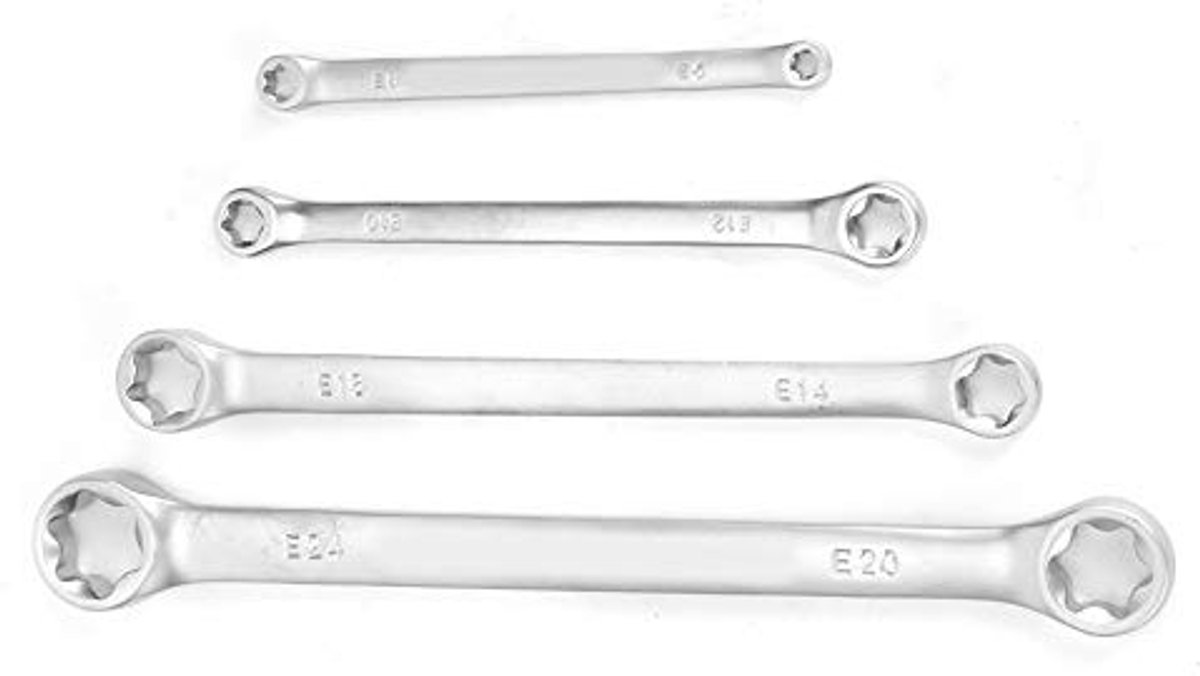 Box Wrench Set, 4pcs/set E8 E24 Inbussleutel Double End E Cr Mo Pentalobe Spanner Set E Torx Dubbele Doos Ratelsleutel Auto Reparatie Tool, handgereedschap