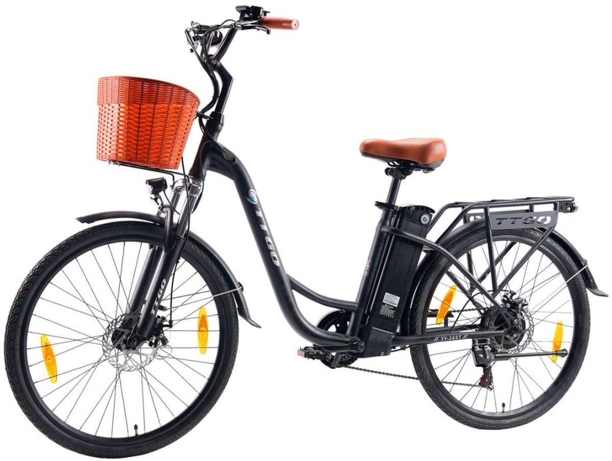 TTGO YY-26ST Elektrische Fiets - 250W Motor - 36V14.5Ah Accu - 26x1.75" Banden - Max Snelheid 25km/u - Max Bereik 60-75km - Shimano 6 Versnellingen - Zwart
