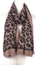 Zachte bruin zwarte luipaard print dames sjaal met jacquard in viscose met katoen - 85 x 180 cm