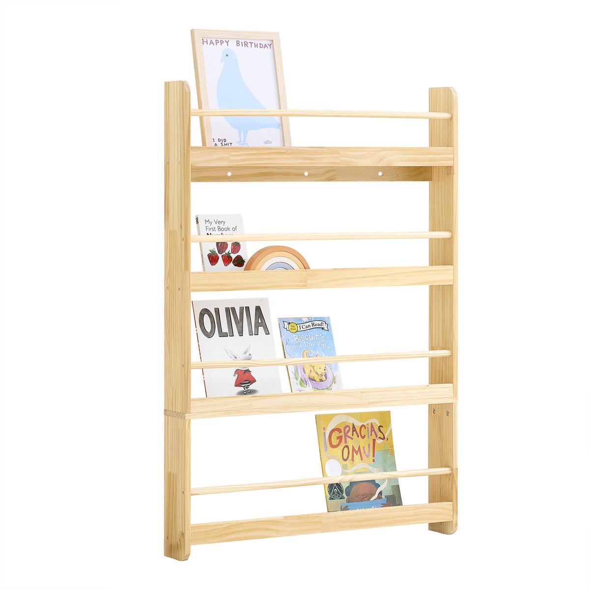 SoBuy KMB08-N Boekenkast voor kinderen, 4 niveaus, meubels, opslag, speelgoed, boekenkast, opbergkast, plank, slaapkamer, natuur, 80 x 12 x 118 cm Houtkleur