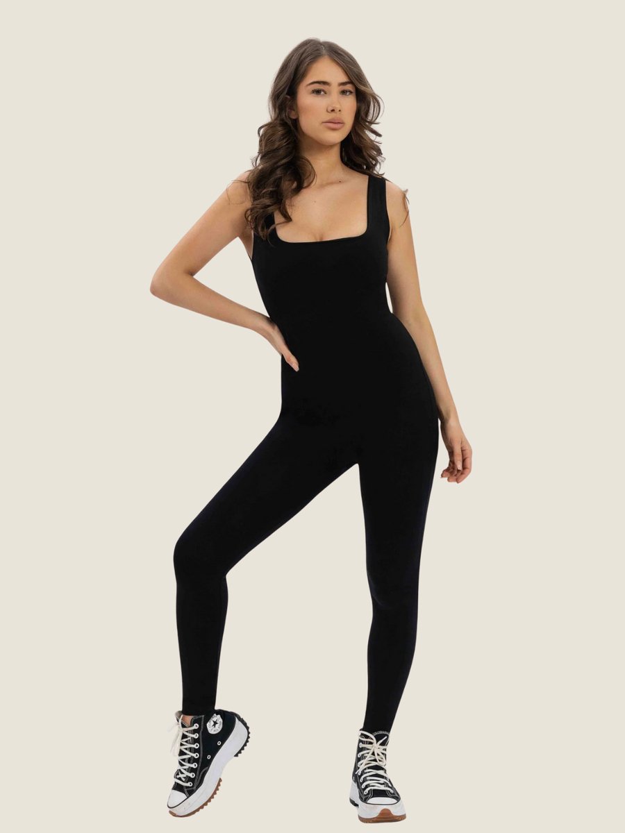 Sport Jumpsuit Dames – Zwart – Naadloze / Shaping Catsuit – Comfort & Support – Fitness, Yoga & Pilates - S/M/L/XL