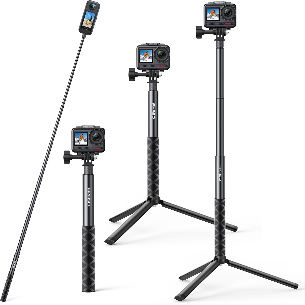 AKASO – Selfiestick 120 cm & Ministatief 19 cm – Houder voor Action Camera