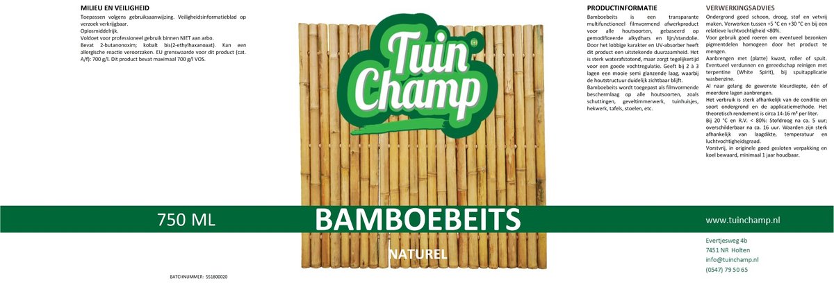 TuinChamp Bamboebeits Naturel