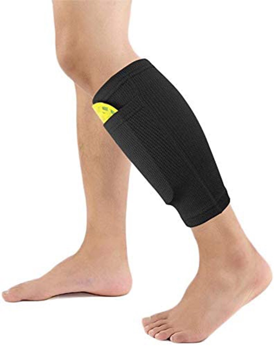 1 paar voetbalscheenbeschermersokken, beenondersteuning, compressiekousen voor de kuiten met opbergvakje voor scheenbeschermers, comfortabele en ademende scheenbeschermersokken voor jeugdvoetballers, zowel beginners als topsporters.