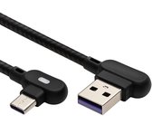 Câble de charge USB C - USB C vers USB A - Gaine tressée en nylon - Coudé - 5 GB/s - Zwart - 5A - 2 mètres – Allteq
