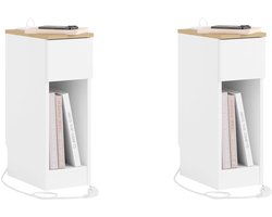 SoBuy 2-delige Slim Nachtkastje met Oplaadstation, Smal Bijzettafeltje met Standaard Stopcontact, USB-poort en Type-C Poort voor Slaapkamer en Woonkamer, B20 x D35 x H60 cm, Wit, FBT111-E-WNx2