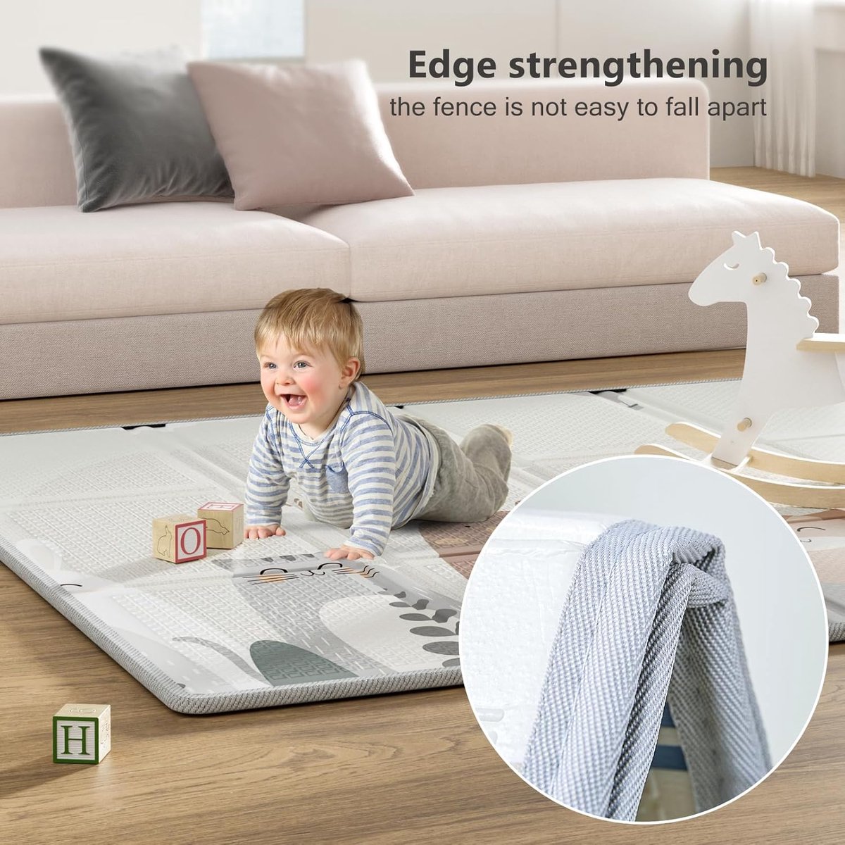 200 x 130 cm opvouwbaar tapijt met draagtasWaterdicht kindertapijt, , speelmat voor kinderen, antislip speelmat met versterkte randen, zachte speelmat voor baby's — afbeelding 5