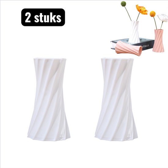 2 stuks - Vaas - Plastic Kunst Vaas - Stijl Plastic Mini Vaasjes - Creatieve Droogbloemen Arrangementen - Kunstbloemen Decoratie voor Huis - Woonkamer accessoires - Wit