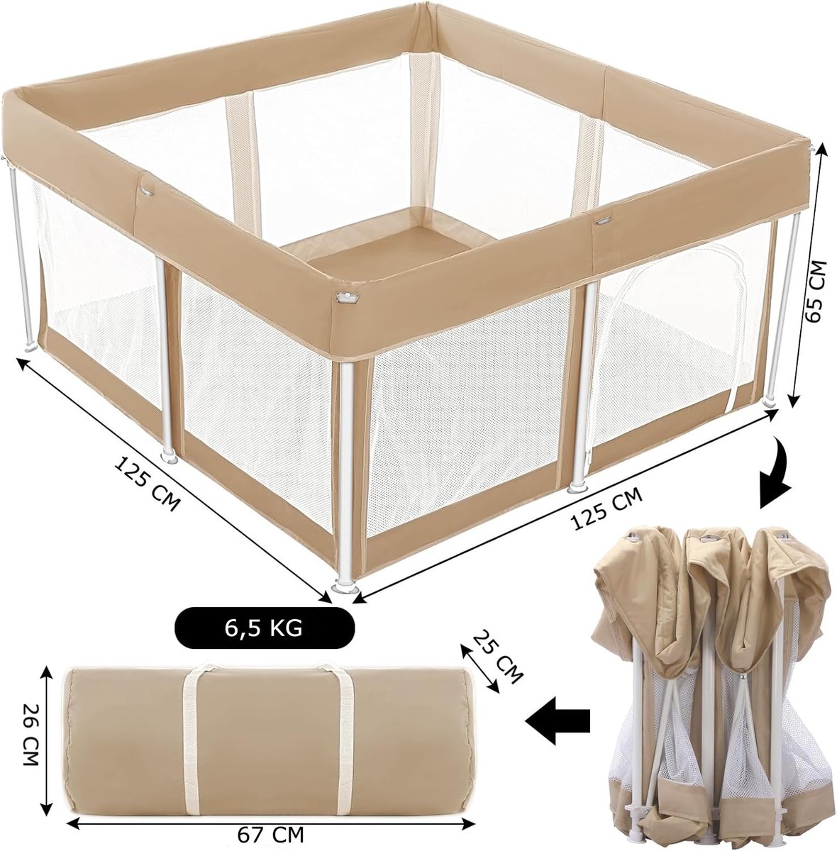 Grondbox – inklapbare box – box – speelbox – box voor baby’s – playpen – 125x125x65 cm – incl. 50 ballen, speelmat en opbergtas thumbnail 2