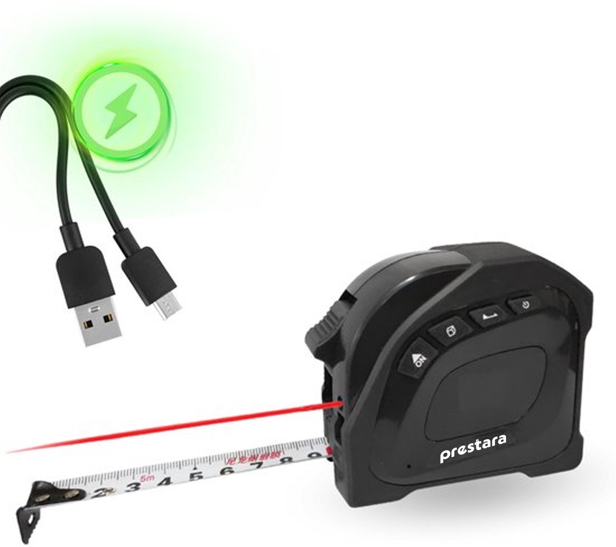 Prestara Digitale Laser Afstandsmeter 40m + 5m Rolmaat – Oplaadbaar & Nauwkeurig