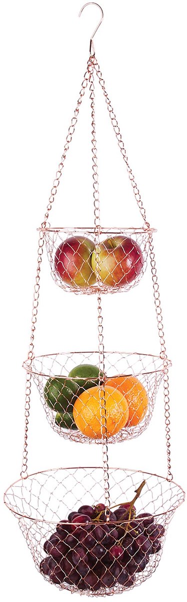 3-laags koperen hangende fruitmand voor in de keuken, 81 cm