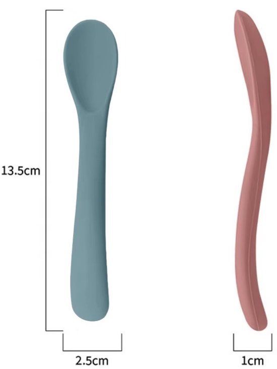 Siliconen Baby Lepeltjes - Babylepels - 4-delige Set (Roze, Roestbruin, Bruin) - Zachte Oefenlepels - Babylepeltje - Vanaf 6 Maanden - BPA-vrij & Veilig - 13 cm - Ergonomische S-Vorm van Merkloos — afbeelding 2