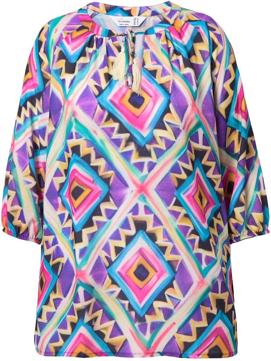 MIAMODA - Dames - Tuniek A-lijn grafisch motief - Zacht amber - Maat 42