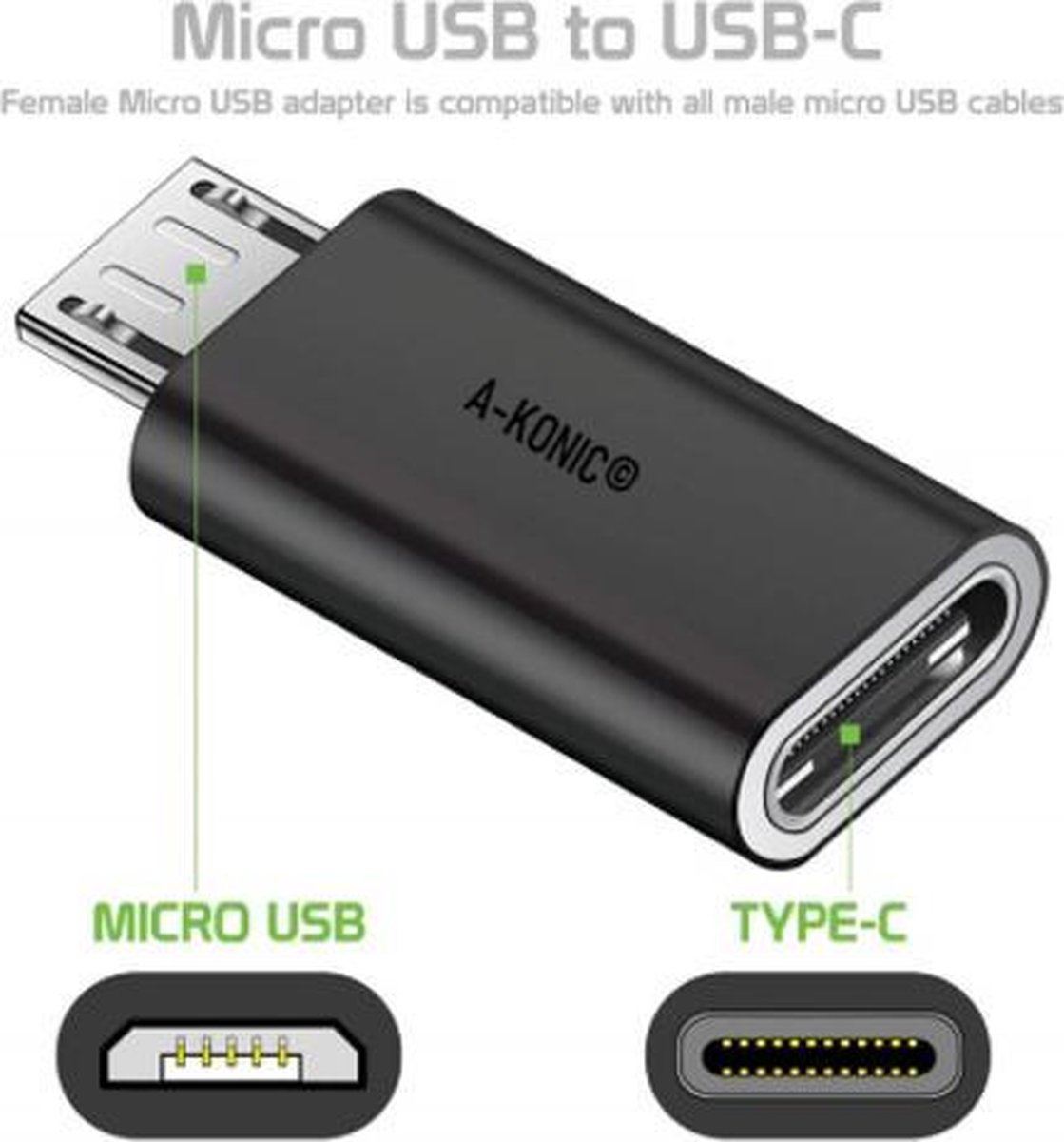 AKonic © verloop adapter USBC naar Micro USBadapter Opzetstuk USB C Converter...