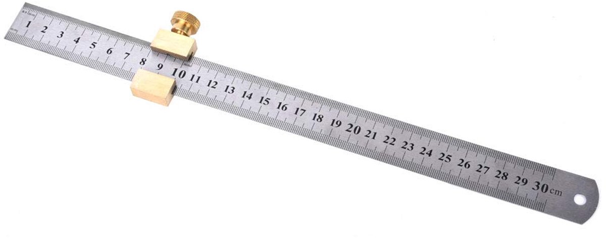 IMPERATORIS® Stalen liniaal met messing schuifblok - Liniaal Recht met Maatverdeling - Lengte 30 cm - Meetlatten - Ideaal voor School Jongens en Meisjes en voor op Kantoor Supplies - 1 Stuk - Zilver