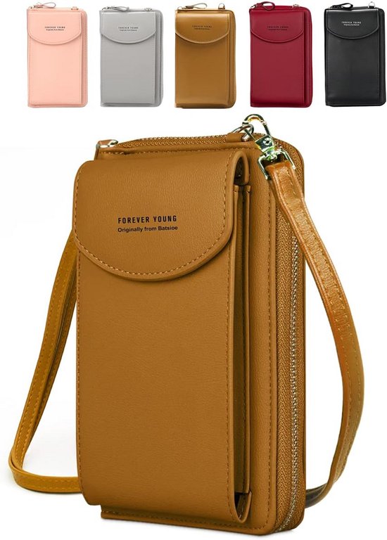 Catwalk Collection Handbags - Ladies Leather Crossbody Phone Bag - Small Flapover Shoulder Bag - Adjustable Shoulder Strap - Billie - Red