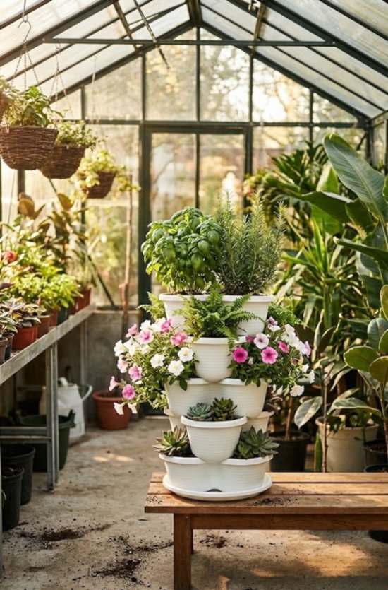 WUHNGD Stapelbare verticale plantenbak, aardbeienplantpotten, stapelbare kruidentuin, plantenbak, verticale tuinplanter, stapelbare bloempot, toren, verticale containerpotten voor bloemen