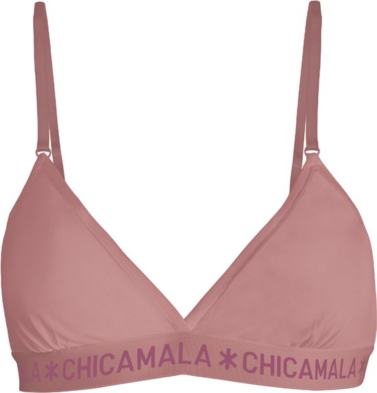 Roze triangel BH van 95% katoen met verstelbare bandjes en 'CHICAMALA' band.