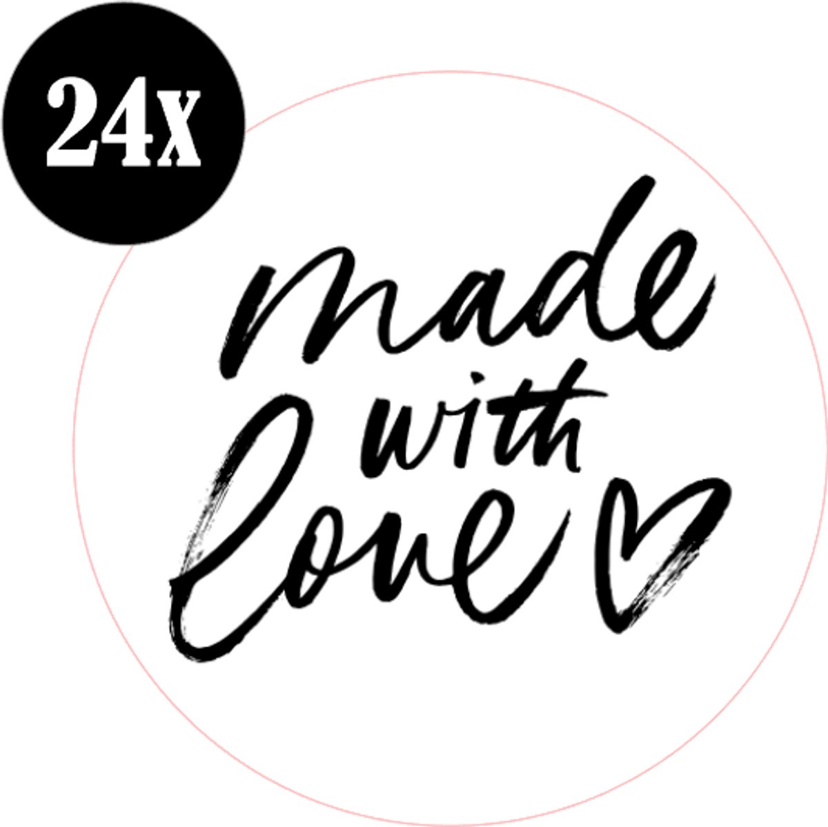 24x sluitstickers - Made with love - Sluitzegel - sticker - kaart - 40 mm - matte sticker - etiketten - cadeau - inpakken