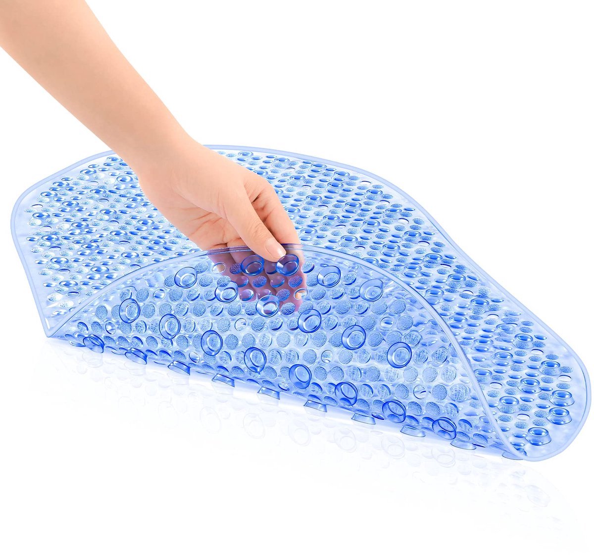 Stunq® Antislip Badmat met Zuignappen - Ovale Douchemat voor Badkamer - Machinewasbaar & Schimmelbestendig - 69 x 39 cm - Helder Blauw