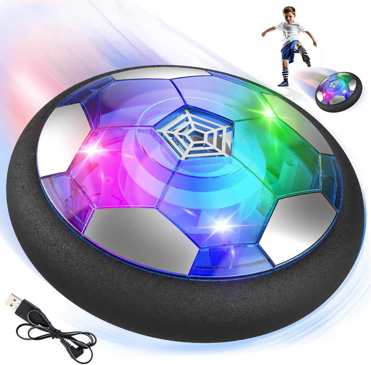 Provento - Hover-voetbal voor kinderen, jongens, 3-9 jaar, navulbaar met ledlicht, speelgoed voor binnen en buiten, cadeau voor verjaardag en Kerstmis