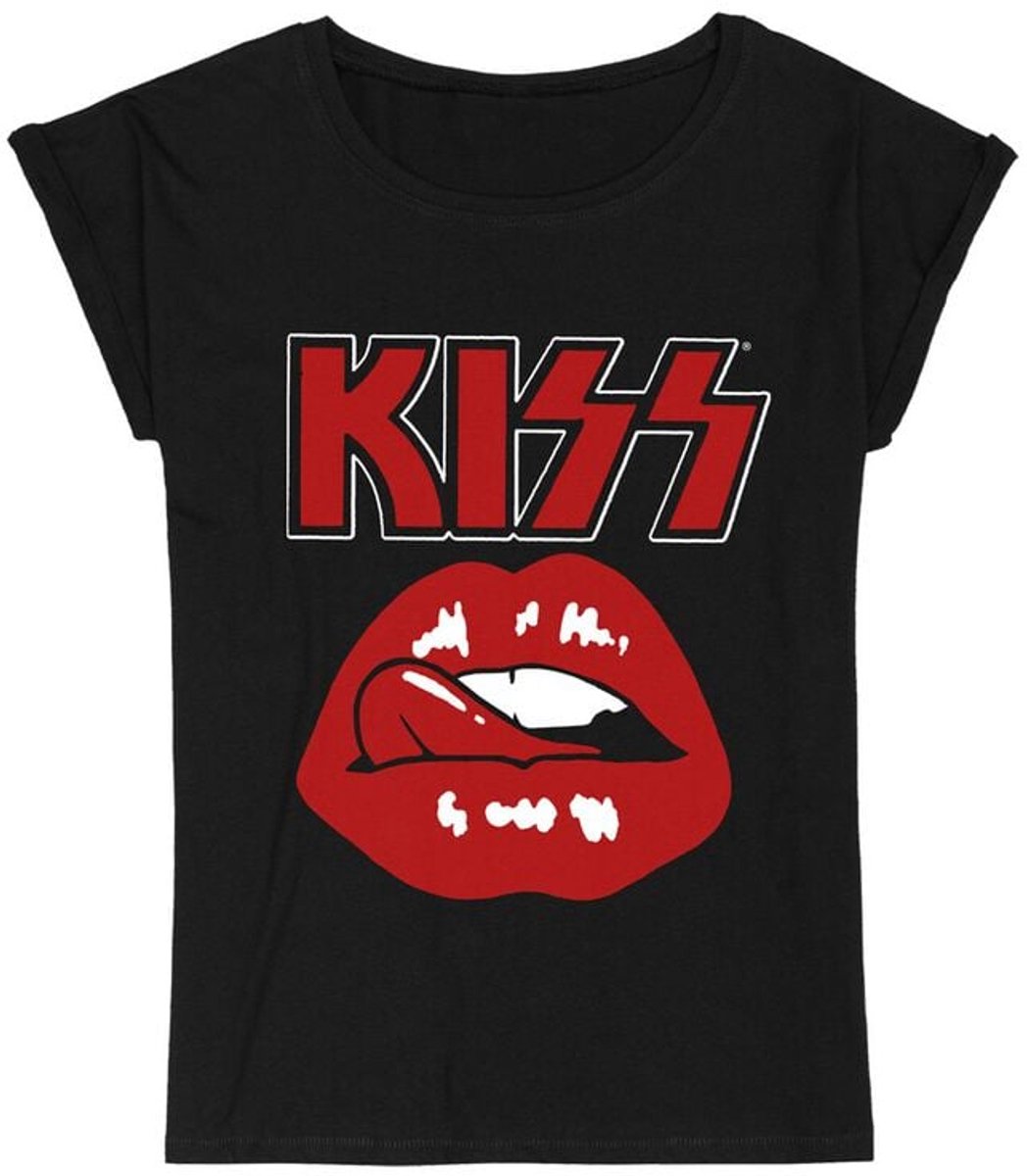 Kiss Lips Dames T-shirt - zwart - XL