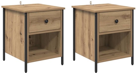 vidaXL Nachtkastje met lade Artisan Eiken 45 x 35 x 44 cm Bewerkt