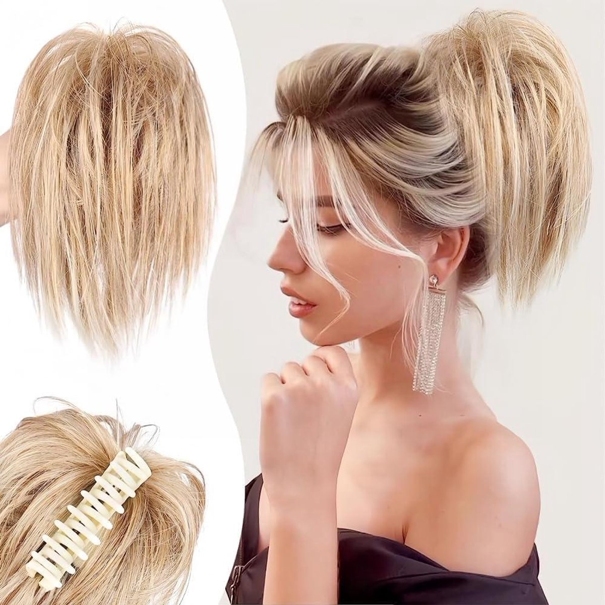 Provento - Synthetische Paardenstaart Verlenging met Clip - 30 cm - Haarstukje voor Vrouwen - Stijlvol Haarsieraad - Knotjeslook - 27/613#
