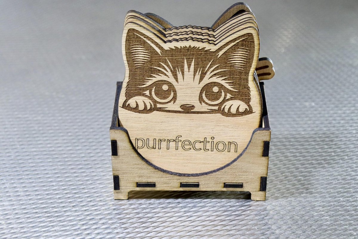 6 houten onderzetters kattenkop met oortjes