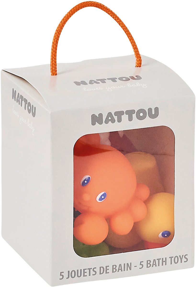 Nattou Badspeelgoed multicolor - Badspeeltjes set 5 stuks - Zeehond, Walvis, Kikker, Eend en Krab