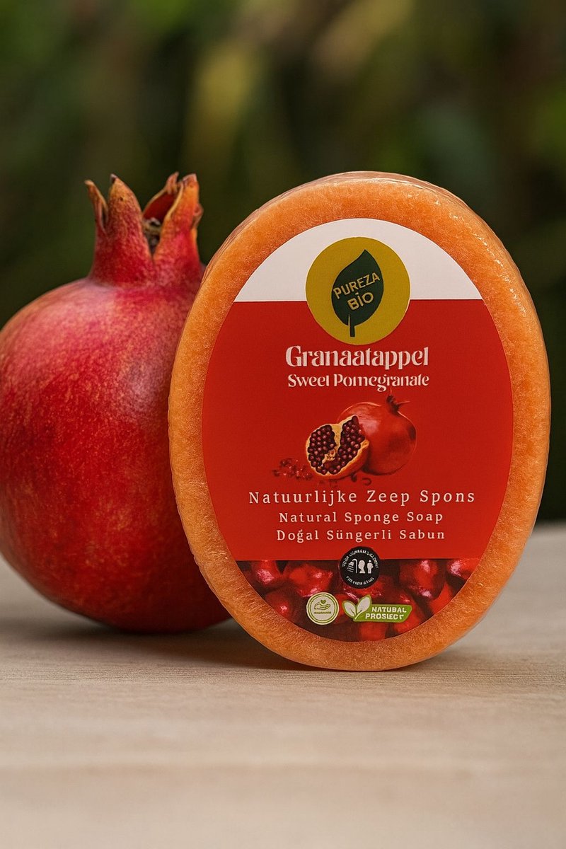 Granaatappel / Zeep Spons / Sponge Soap / Biologisch en handgemaakt (Voor gezicht en lichaam)