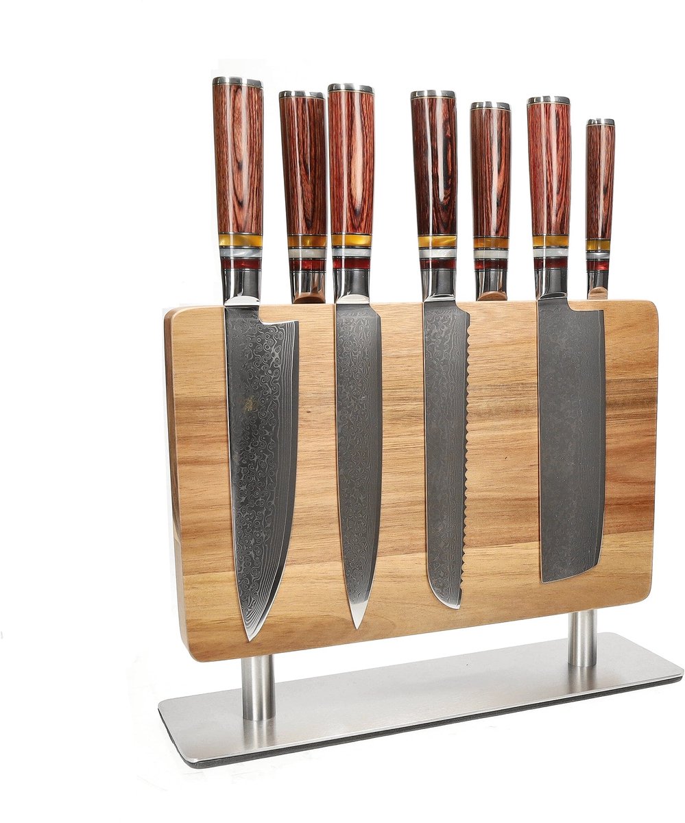 Shinrai Knives - Micarta Jewels 7-delige Messenset + Messenblok Stans