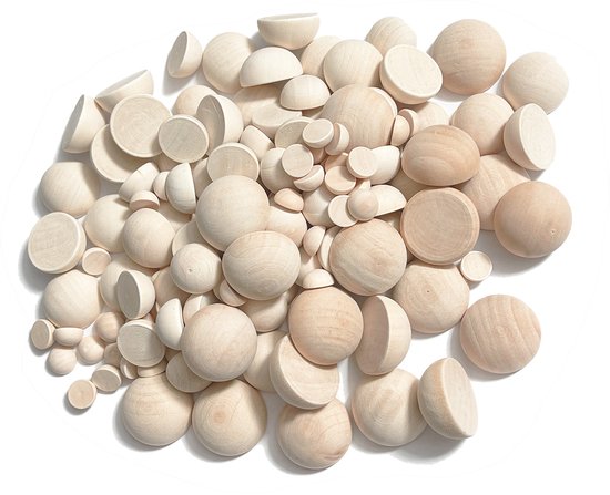 Set van 100 halve bollen (diameter: 12 mm, dikte: 6 mm, schimahout)