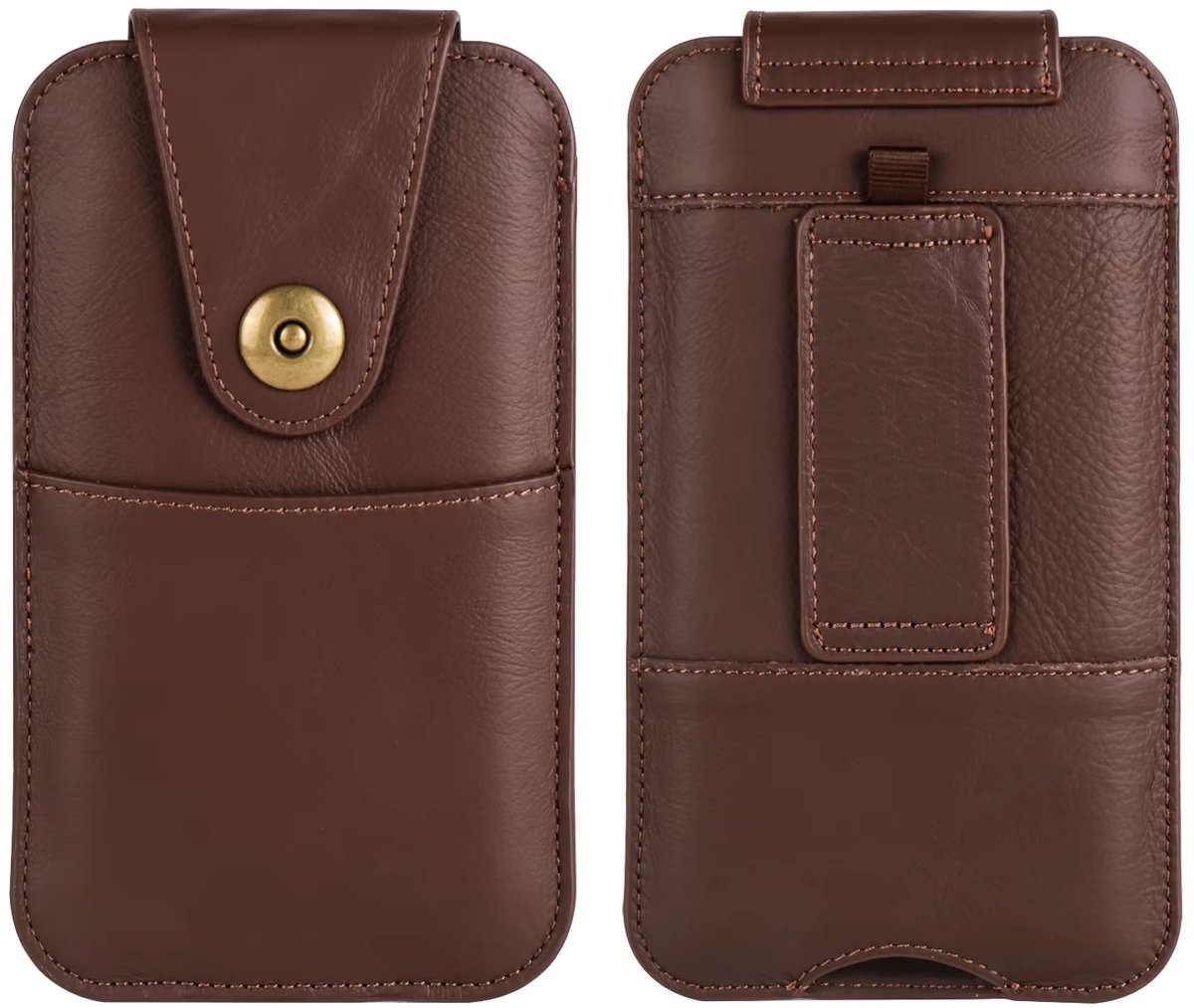 Lederen Telefoonhoes met Riemclip – 7.2 Inch Holster Geschikt voor iPhone 17 Pro - Heuptas Telefoonhouder voor Mannen - Mobiele Telefoon Case, Riemclip Hoes- BRUIN