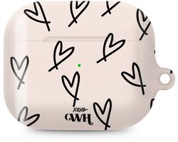 xoxo Wildhearts hoesje geschikt voor AirPods Pro 3 - All Yours - Glossy - Ook als telefoonhoesje verkrijgbaar - schokbestendige case - koptelefoon hoesje - Glimmend - Beschermhoes met hartjesprint - hartjes - Beige - Zwart