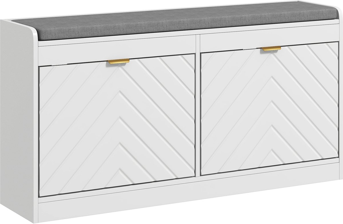HOMCOM schoenenbankje van MDF (106x24x52,5 cm) in wit.