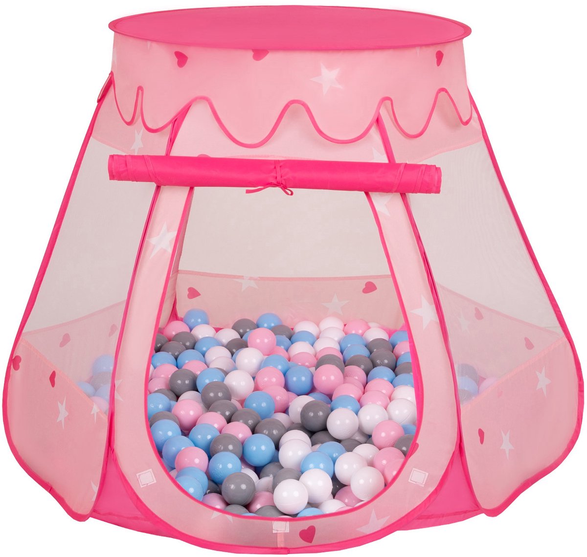 Selonis Pop Up Kasteeltent Pink Voor Kinderen - 300 Ballen Speeltent - Licht En Compact - Binnen En Buiten Spelen - Wit Grijs Babyblauw Poederroze