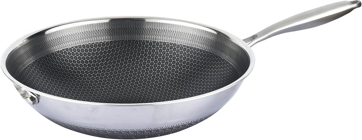 Grote RVS Wokpan 32 cm met Honingraat Anti-aanbaklaag voor Inductie