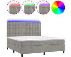 vidaXL - Boxspring - met - matras - en - LED - fluweel - lichtgrijs - 180x200 - cm