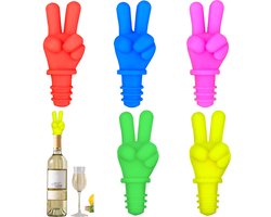 Wijnstopper - V-teken Wijnstop - 5 Pack - Flessenstop - Wijnstopper Vacuüm - Wijnfles Stoppers - Silicone stoppers - Wijnstopper - Herbruikbare - Geschikt voor een picknick of kamperen - Rood/Geel/Blauw/Groen/Roze