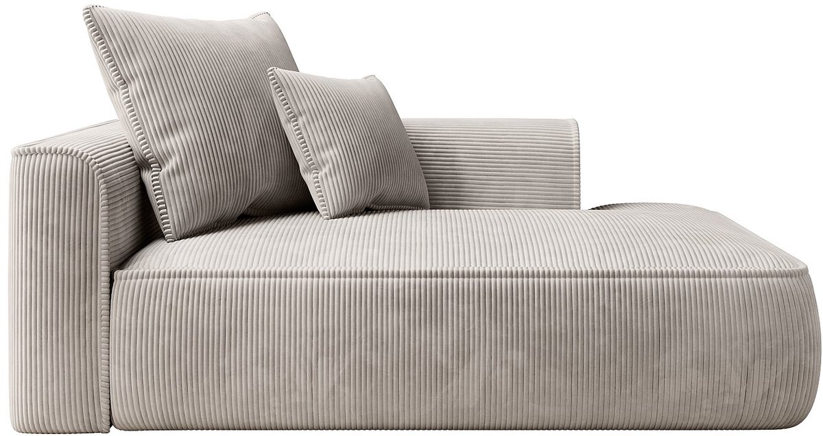 Vente-unique Chaise longue met hoek rechts van beige ribfluweel PINETA L 180 cm x H 67 cm x D 115 cm