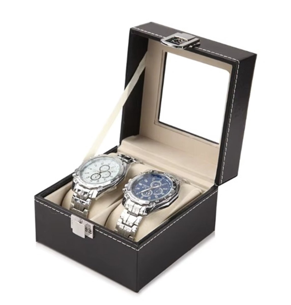 Horloge doos voor 2 stuks - opbergdoos - display - watch box - horloge koffer - kunstleer - horloge organiser - horloge kist - horloge etui - sieradendoos