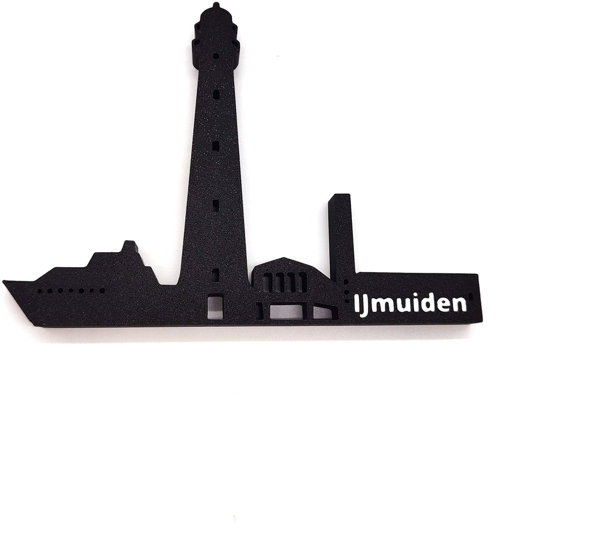 IJmuiden Skyline Silhouet – Vuurtoren Decoratie 3D Print Zwart – Typisch Noord-Hollands Havenstad Souvenir Cadeau