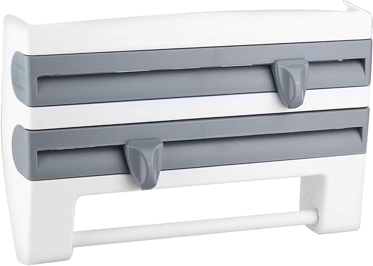 Wandgemonteerde keukenrolhouder met accessoires, ABS-materiaal, kaki en blauw