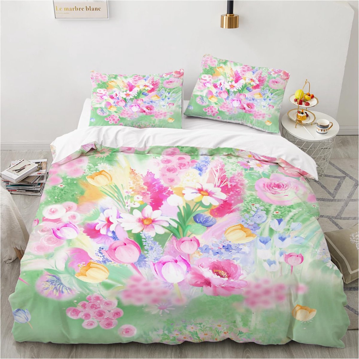 Ibenzoa Comfortabele en Kleurrijke Bloemenprint Bedlinnen Set met Kussensloop Groen