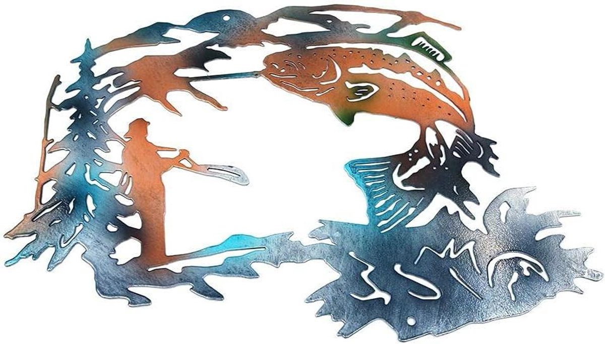 Ronte - Metalen muurkunst Forel Vissen Scène | Dierlijke Vorm Muursticker | Levendige Decoratie voor Woonkamer, Slaapkamer en Badkamer | Binnen en Buiten | Vis Thema Muurdecoratie
