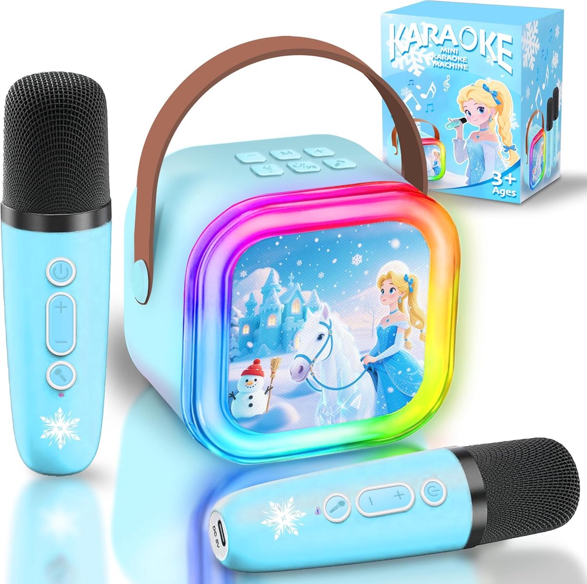 Kinderkaraoke, Frozen Microfoon Speelgoed voor Meisjes, Karaoke met 2 Draadloze Microfoons, Ideaal Cadeau voor Meisjes van 3 t/m 9 Jaar